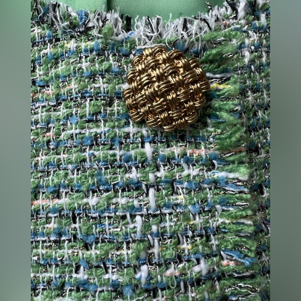 Self Portrait GREEN BOUCLÉ MINI DRESS - Picture 3 of 4